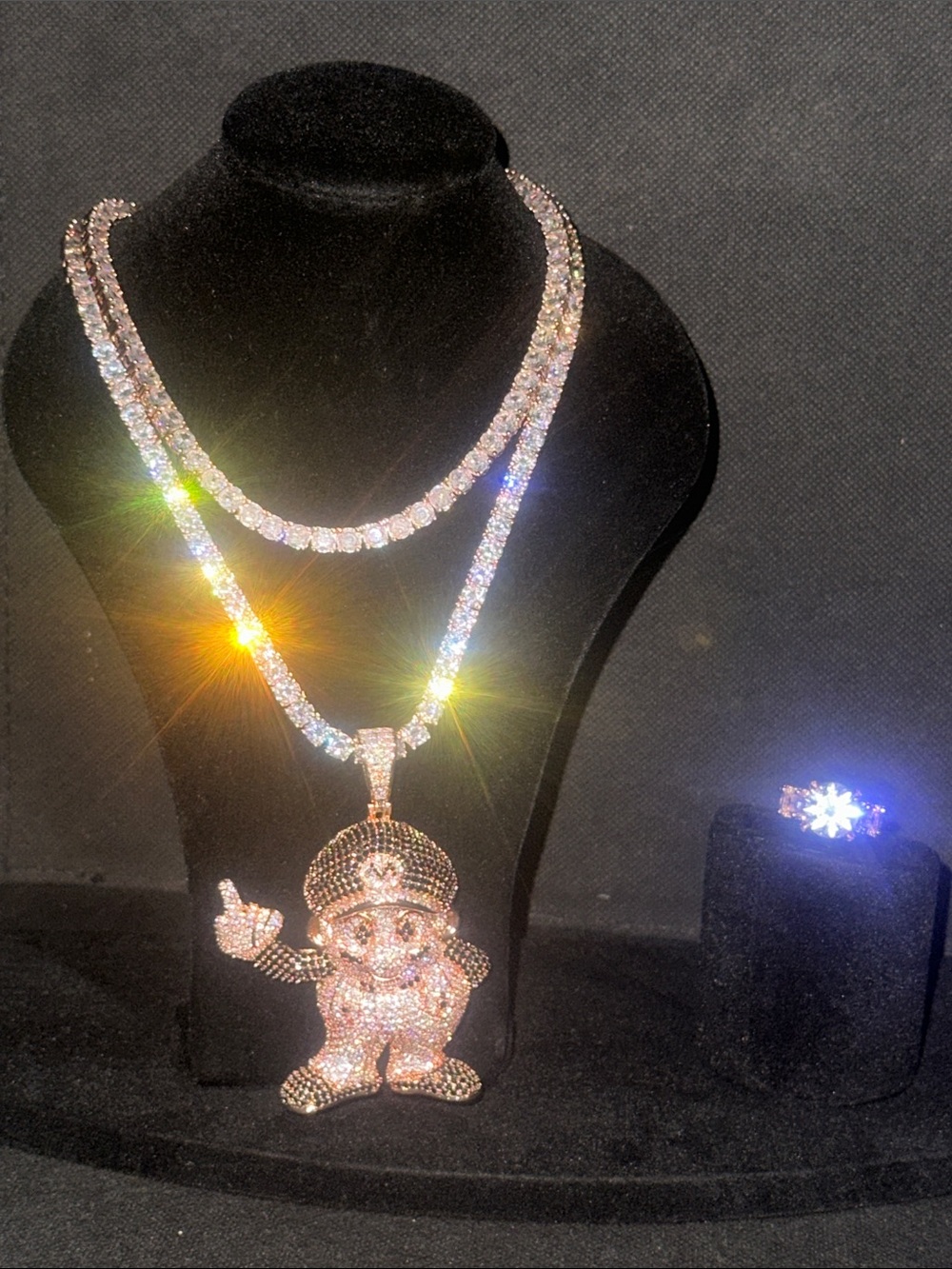 Rose Gold Super Mario Bros Pendant Necklace Set